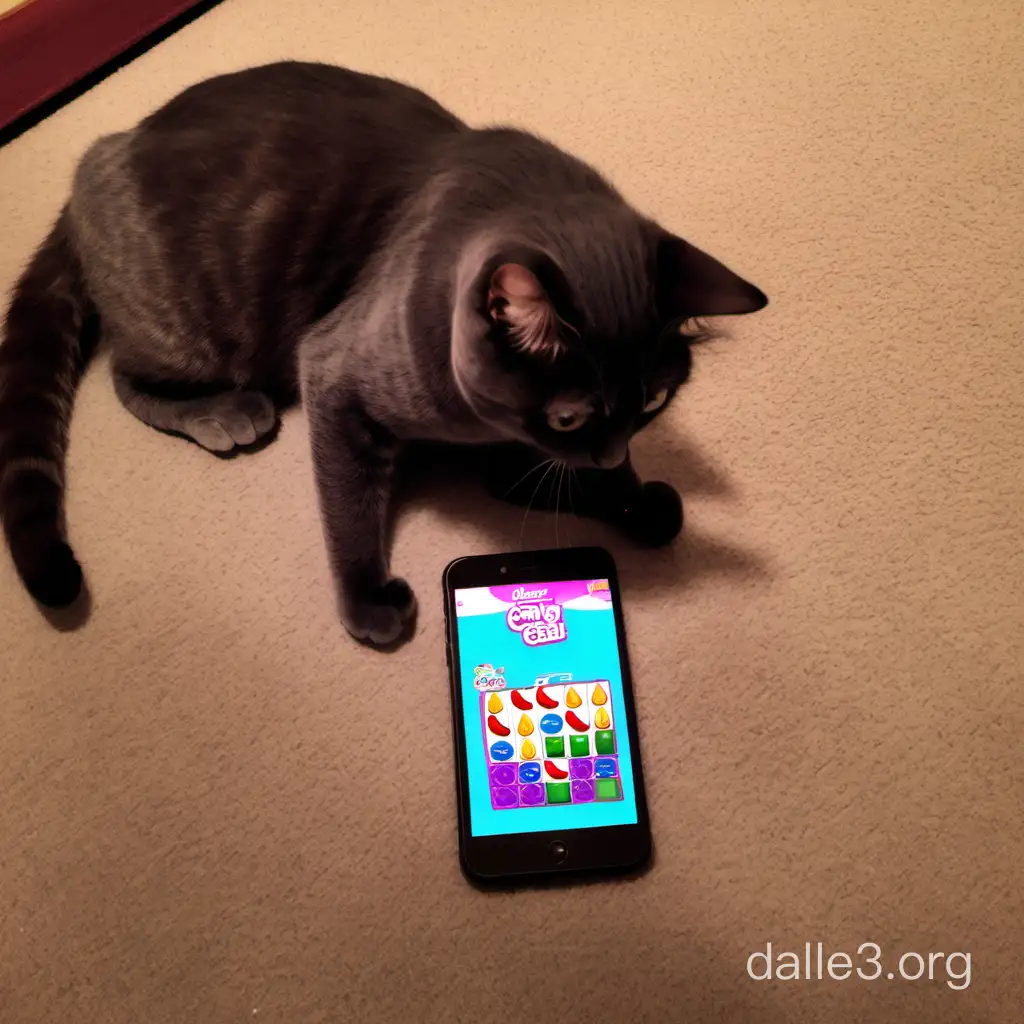 A cat playing candy crush IRL