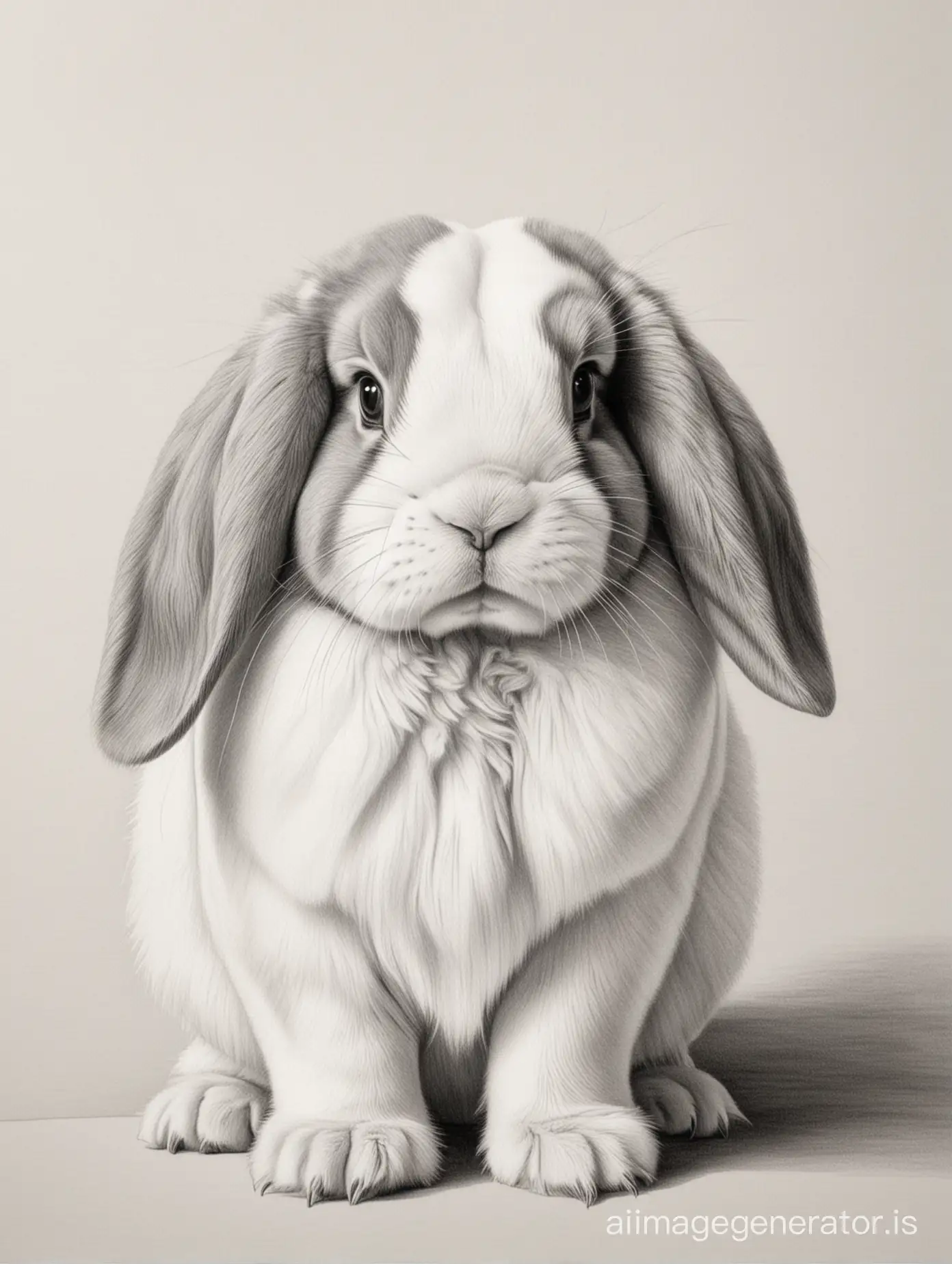 Create an artist's pencil drawing of a Holland Lop bunny looking sideways. Use Picasso's style. Draw in black pencil.