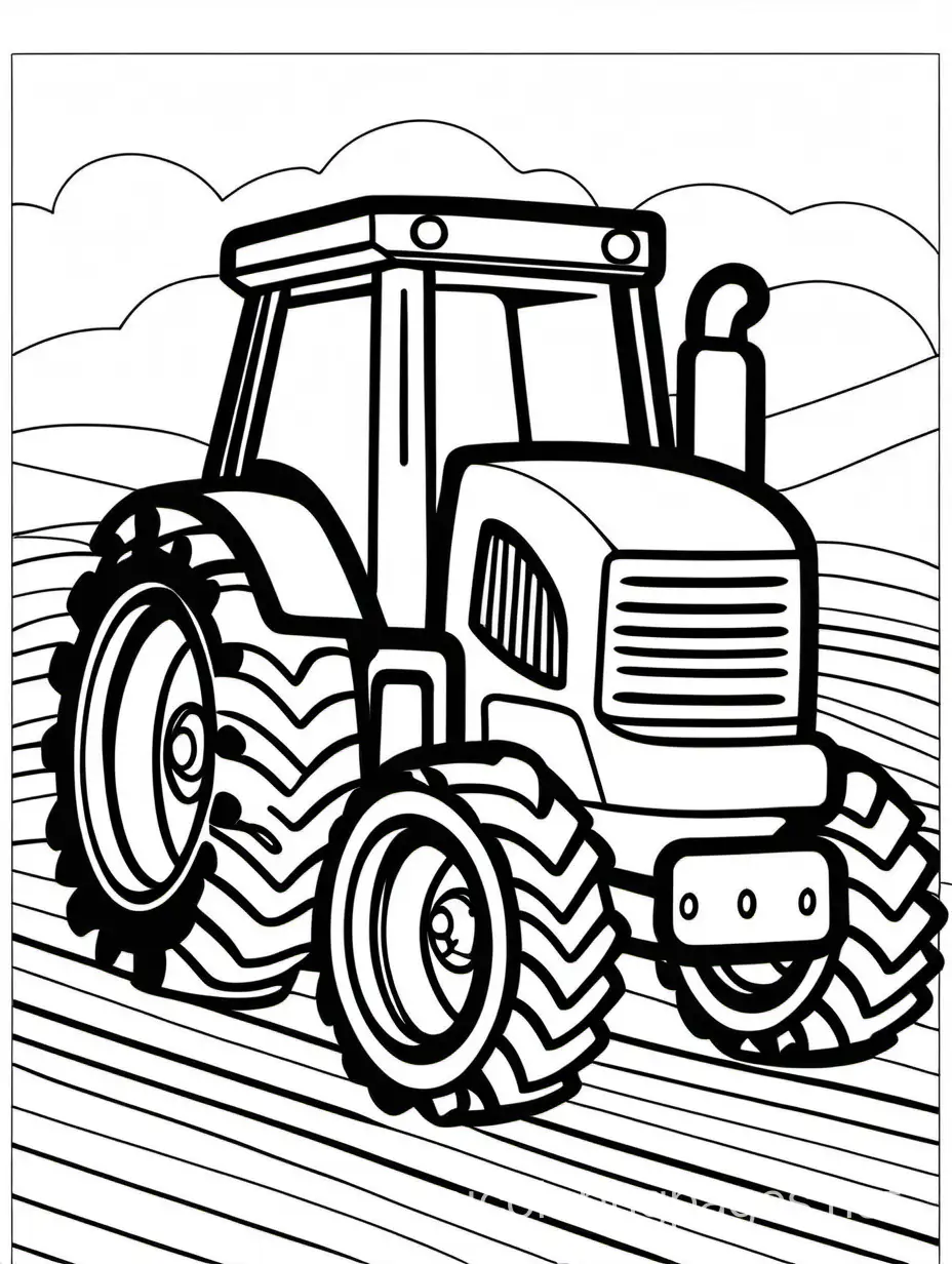 Simple-Tractor-Coloring-Page-for-Kids-Black-and-White-Line-Art