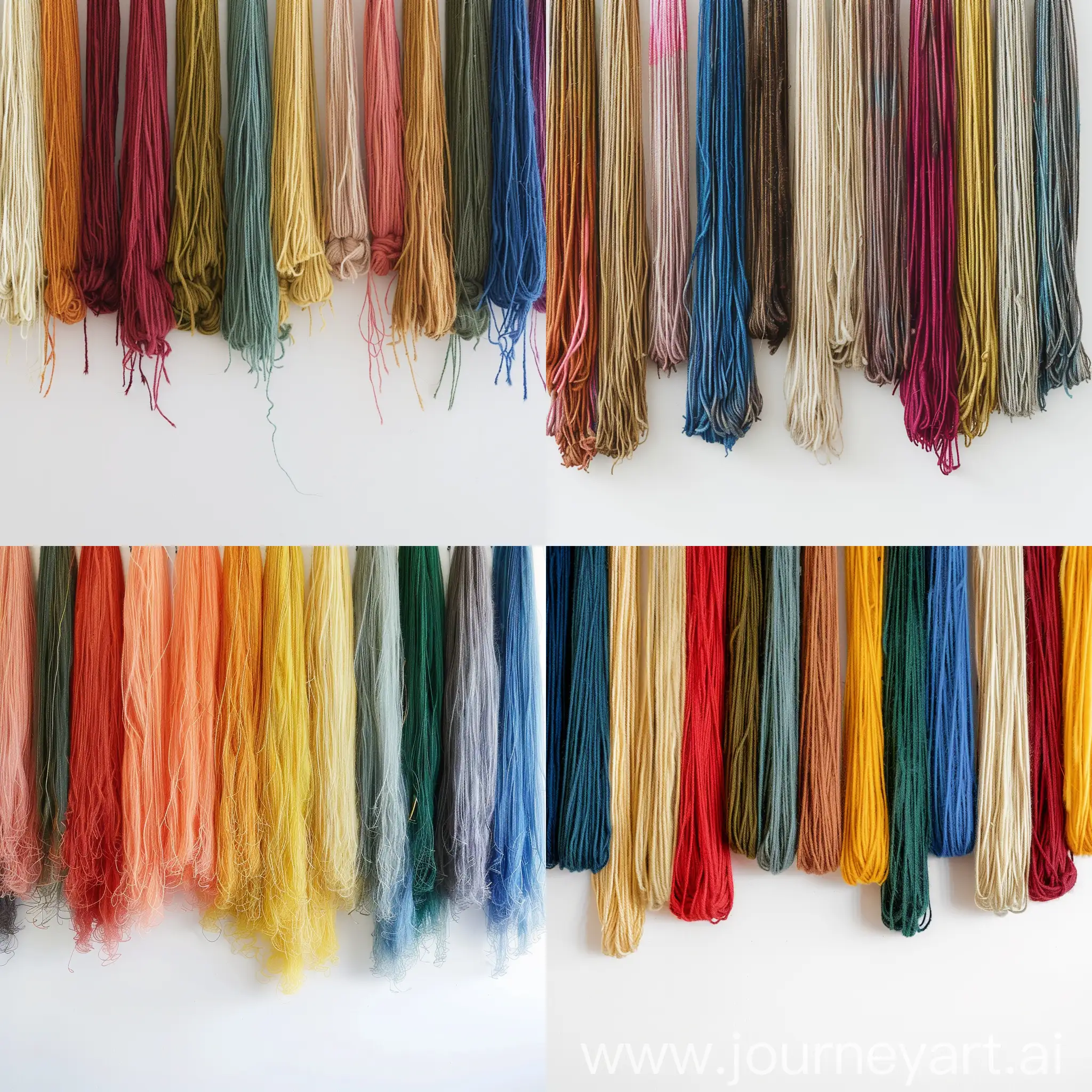 Colorful-Hanging-Wool-Threads-on-White-Background