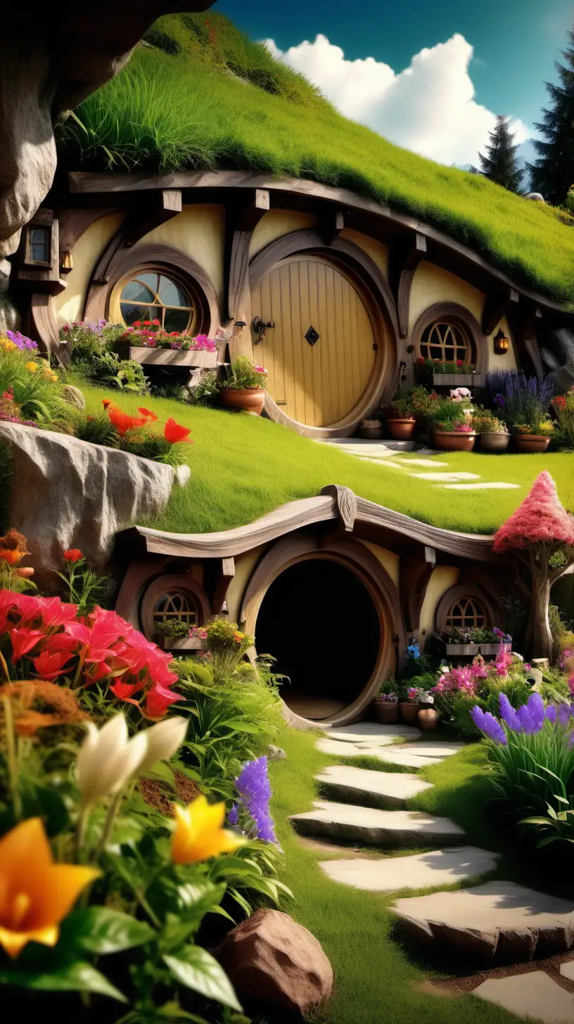 HobbitStyle Cave Cabin Surrounded by Blooming Gardens UHD Photography