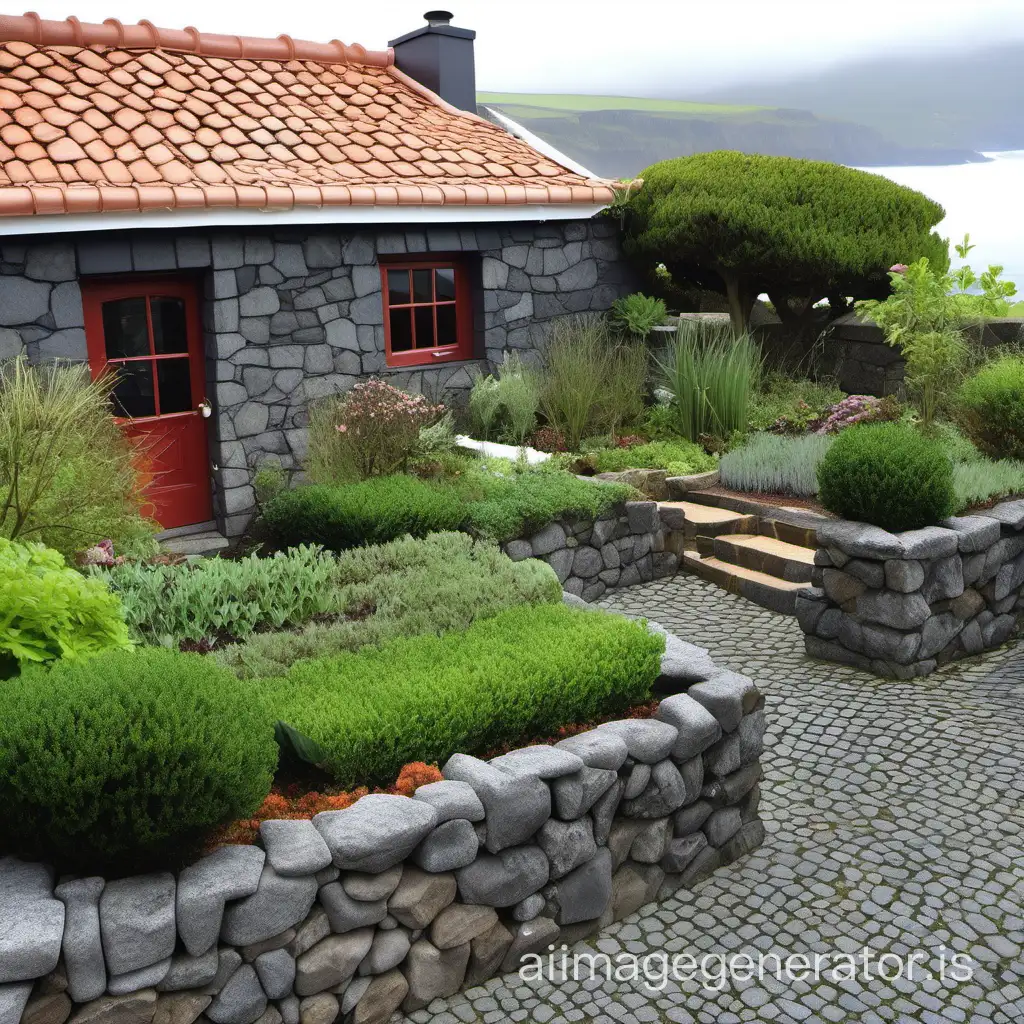 Azorean Stone Sea Cottage with Terraced Herb Garden | AI Image Generator