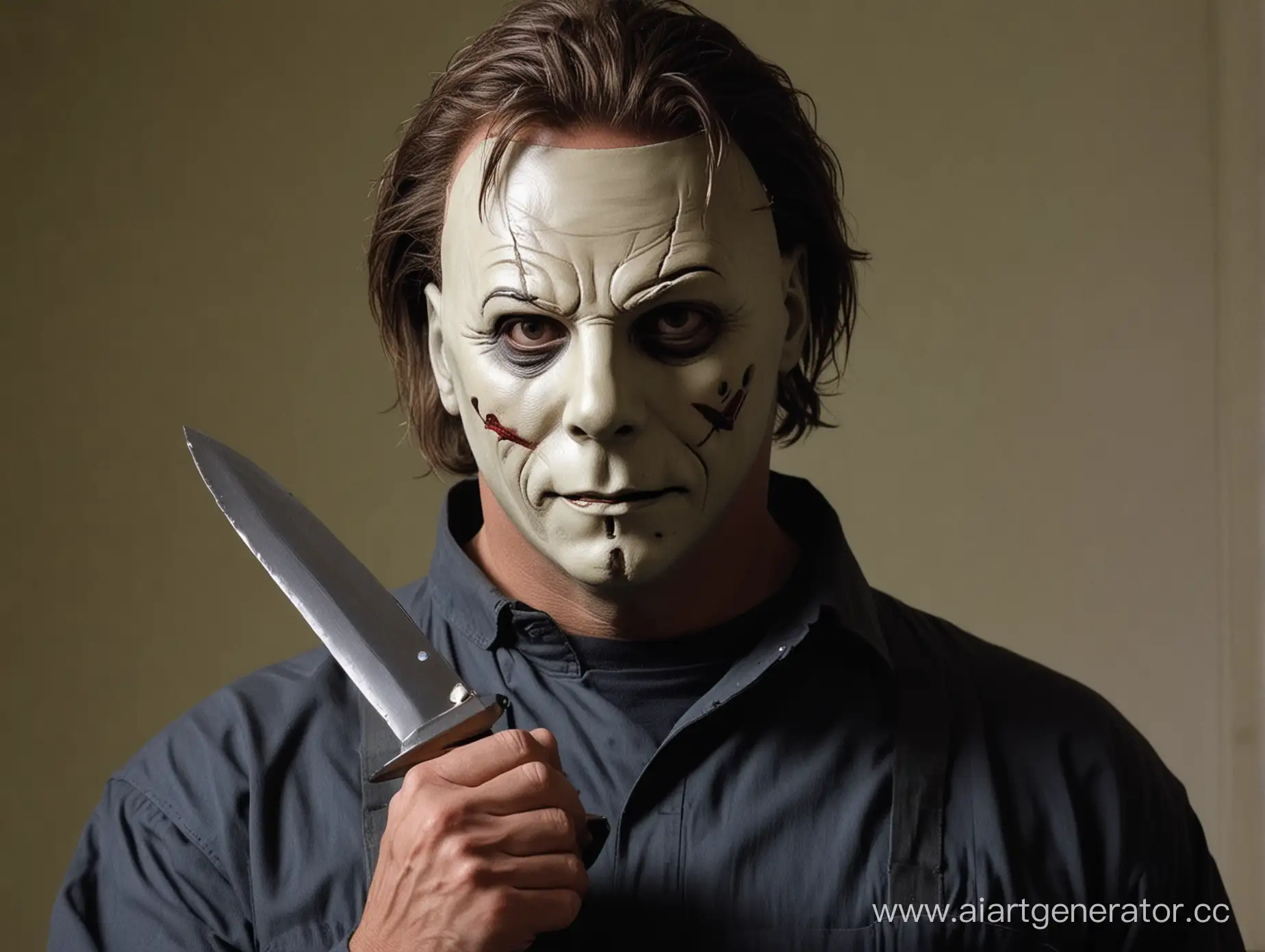Майкл Майерс в маске портрет  с ножом