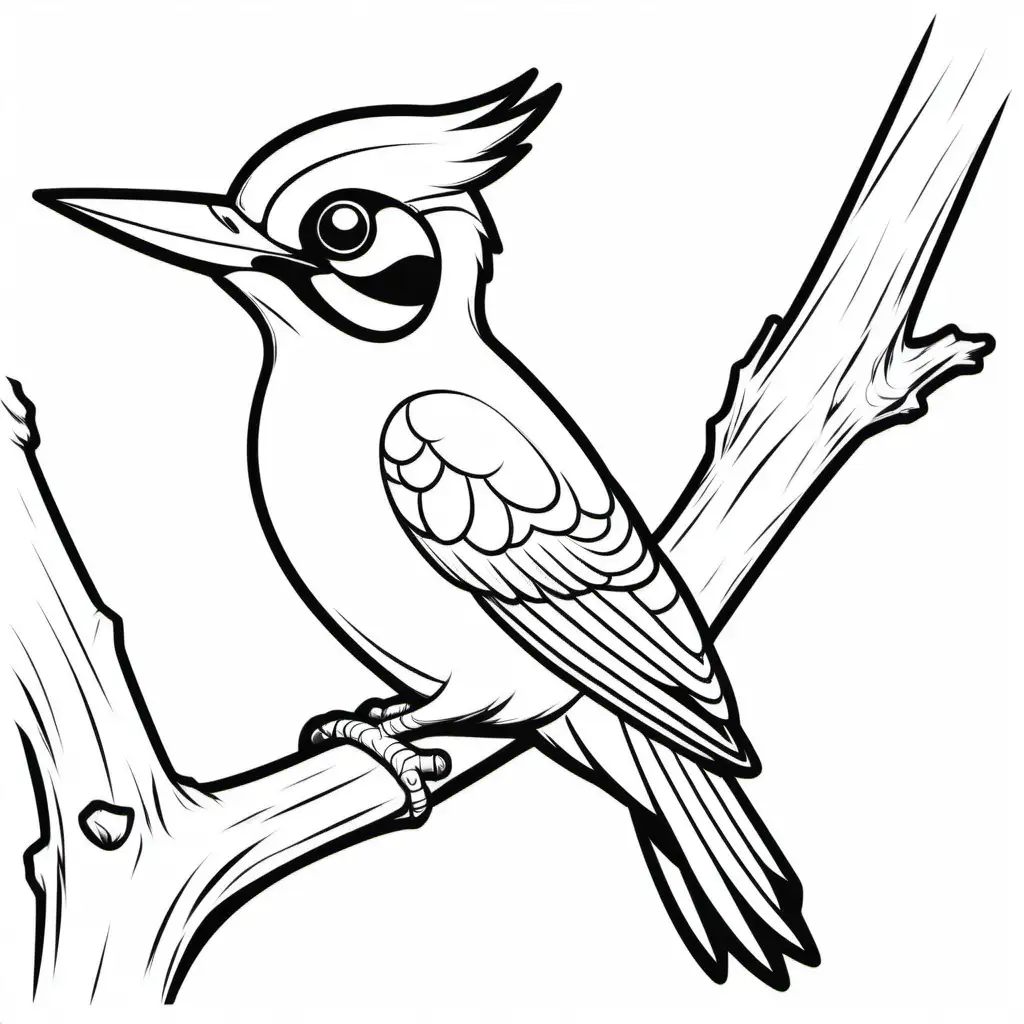 simple cute   woodpecker  coloring page line art black and white white background no shadow or highlights