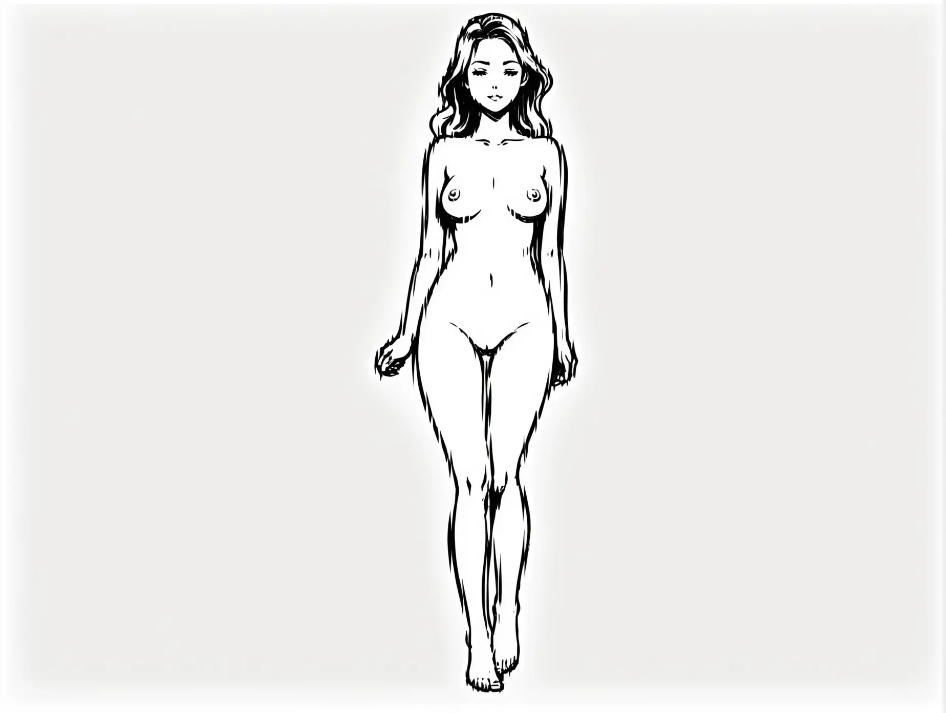 black and white outline a naked woman white background