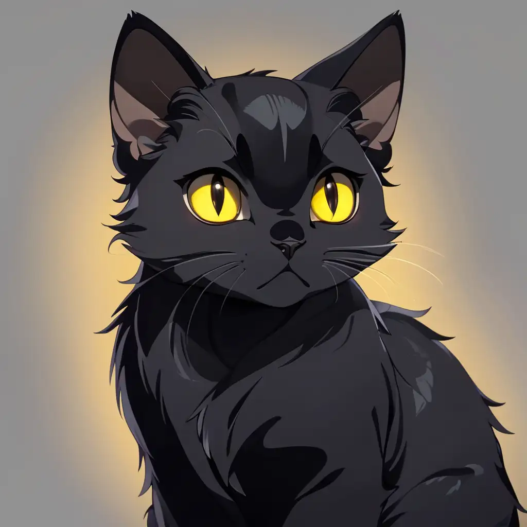 Adorable Black Anime Cat with Mesmerizing Yellow Eyes