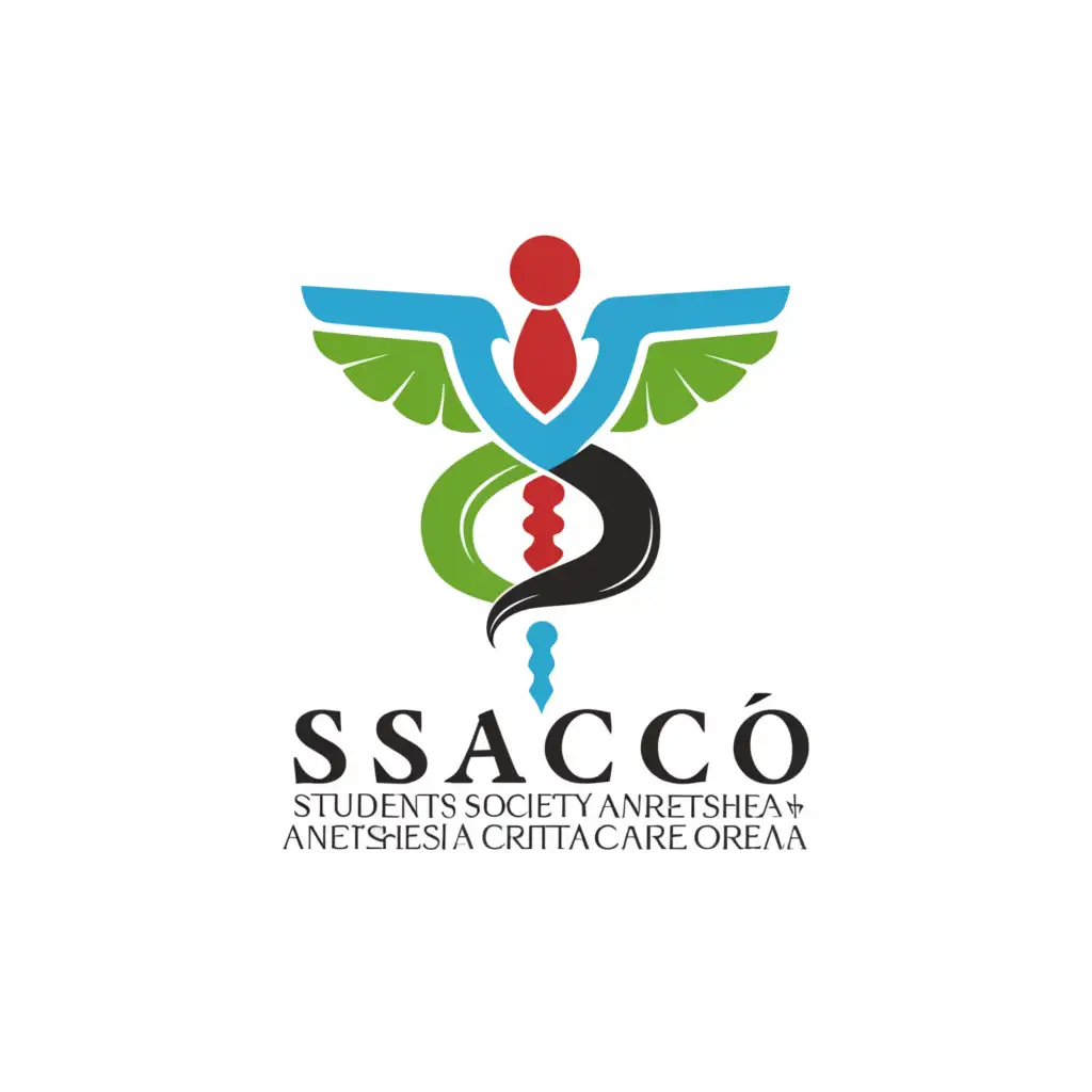 a logo design,with the text "SSACCO - STUDENTS SOCIETY FOR ANESTHESIA AND CRITICAL CARE ORADEA", main symbol:Laryngoscope, advanced airway, ventilation, anesthesia, critical care,complex,clear background