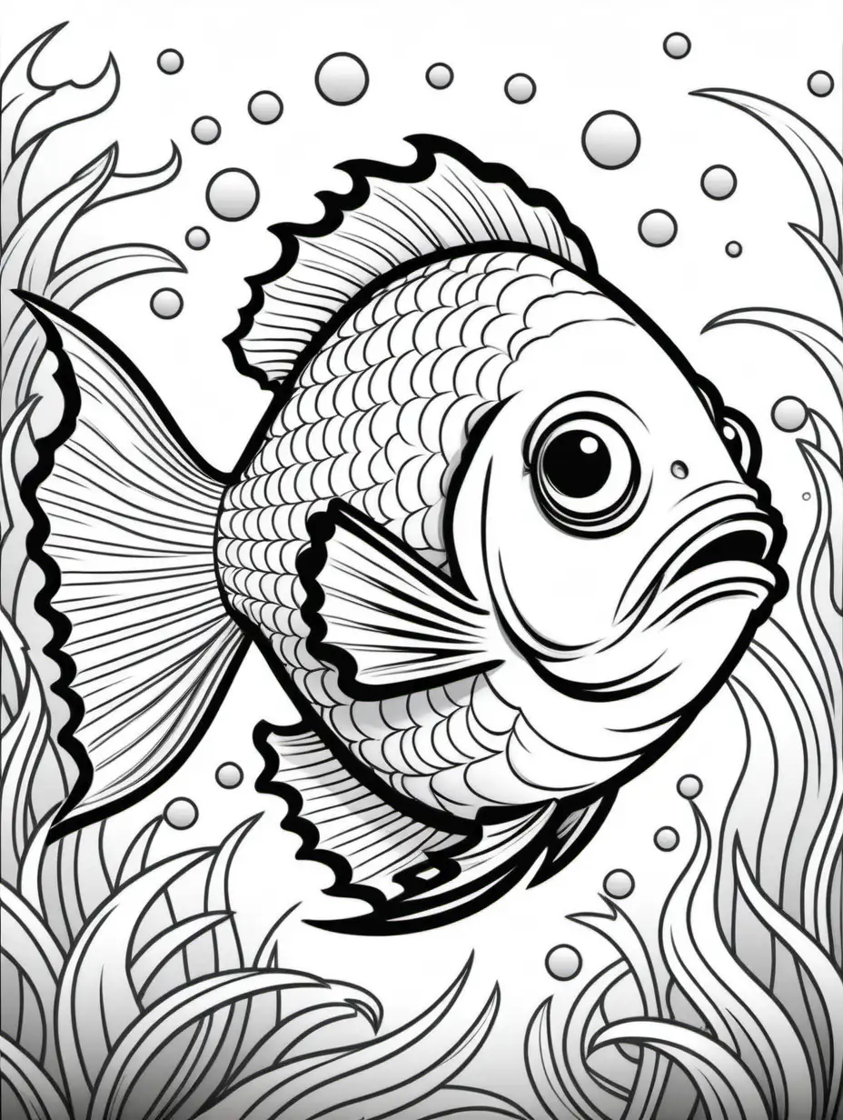 Underwater Adventure Coloring Book Page Colorful Fish Swimming