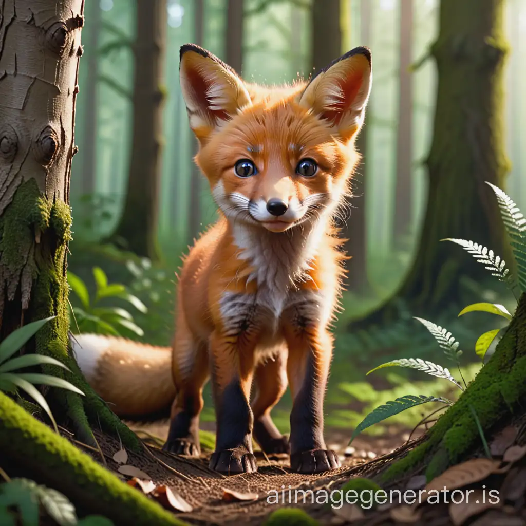 Young-Fox-Exploring-a-Lush-Forest-Environment