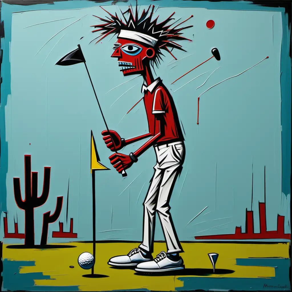 Colorful Abstract Golf Player Painting Inspired by Basquiat and Picasso