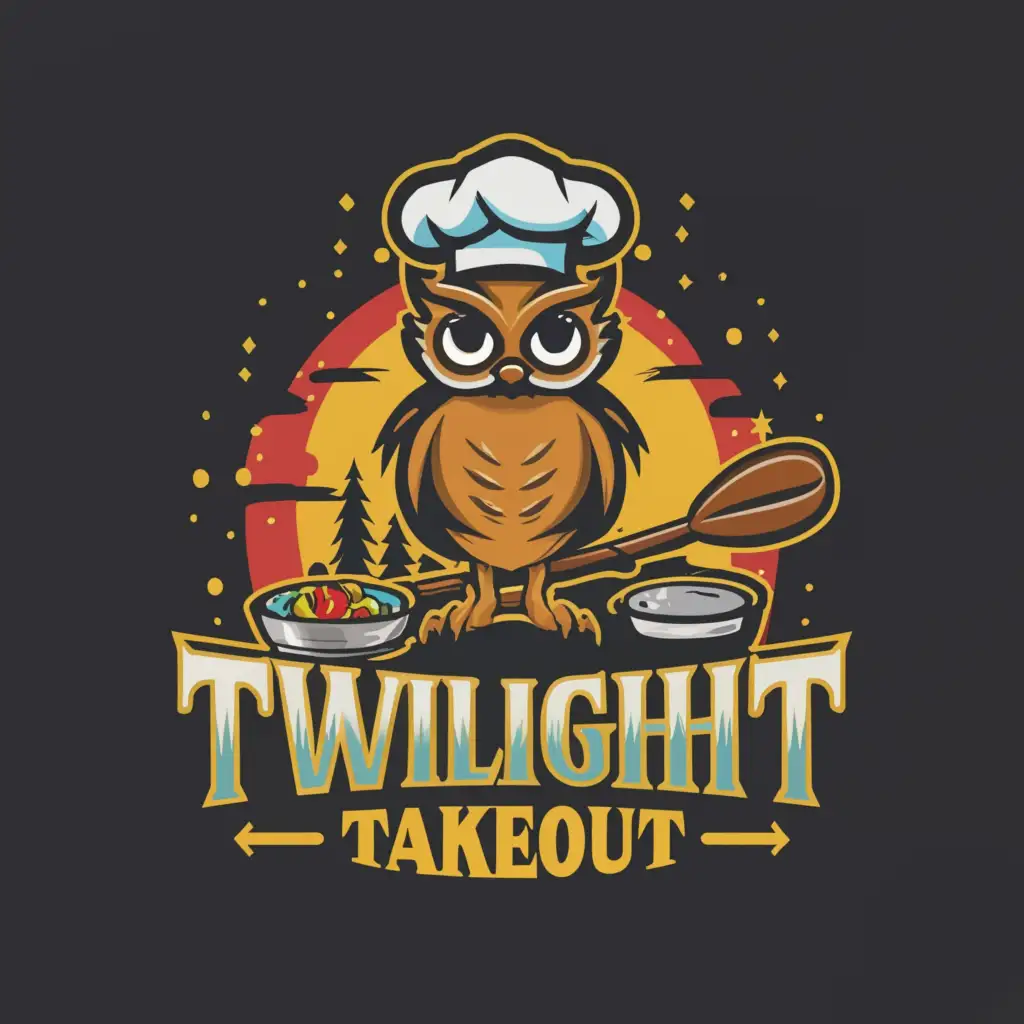 a logo design, with the text 'Twilight Takeout', main symbol: late night chef owl cooking, Moderate, be used in Restaurant industry, clear background