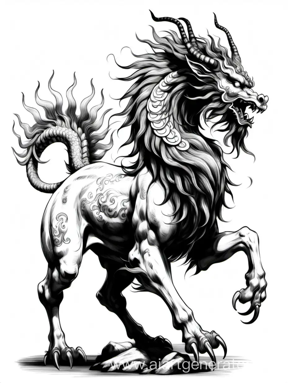 China Kirin mythical beast, black and white sketch