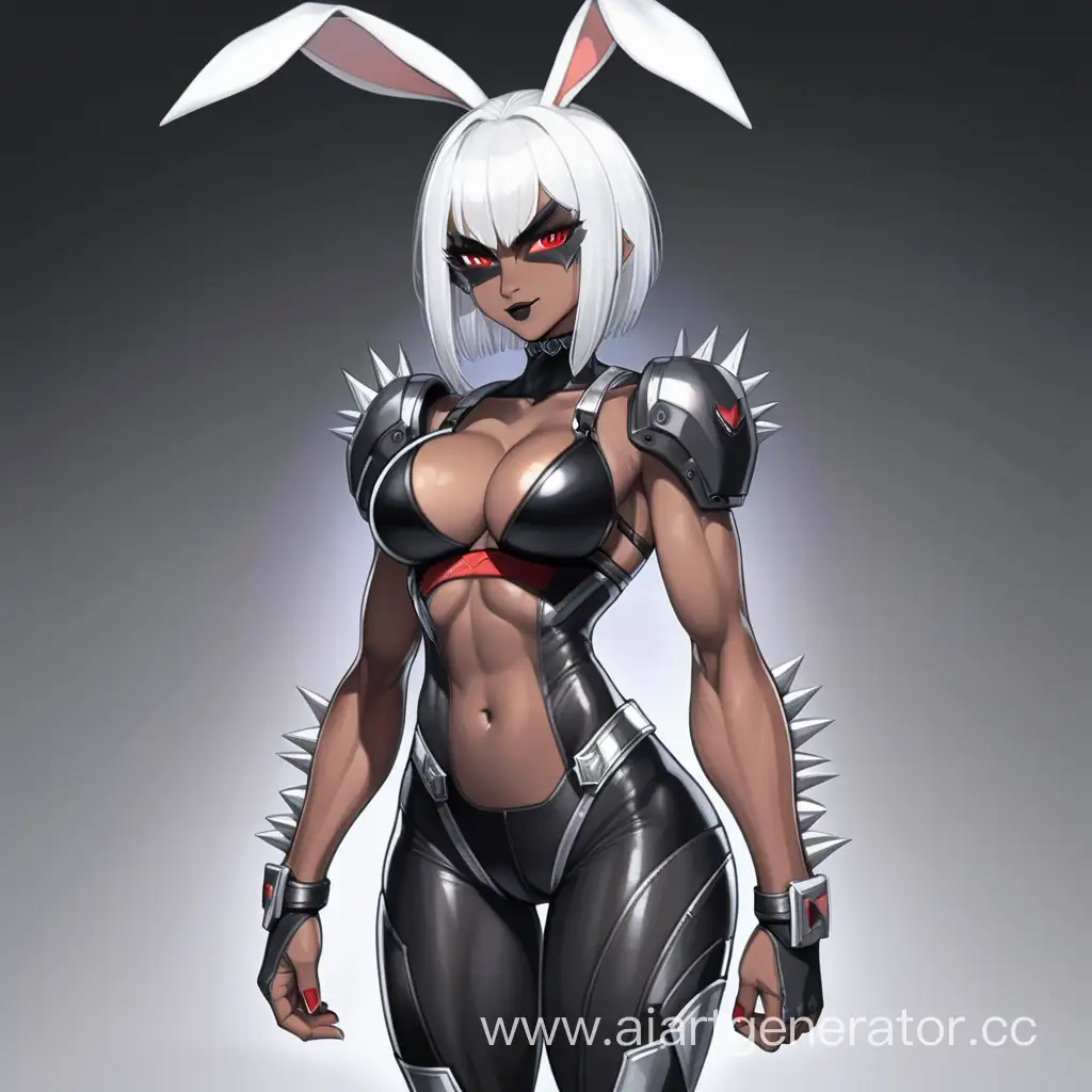 Intergalactic-Warrior-with-Rabbit-Ears-in-Black-Armor-Flexing-Muscles
