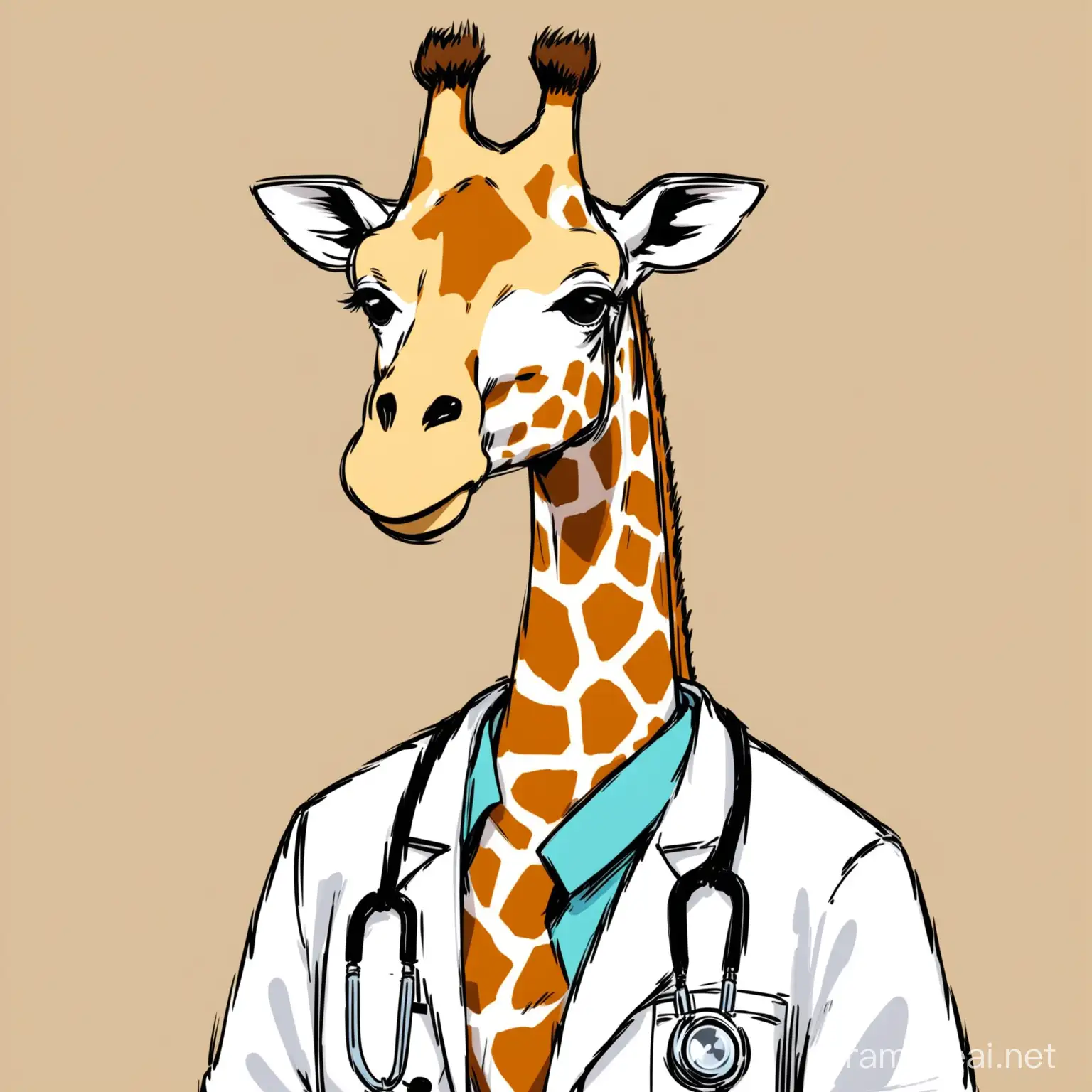 Doctor Giraffe Examining Patient in the Savanna