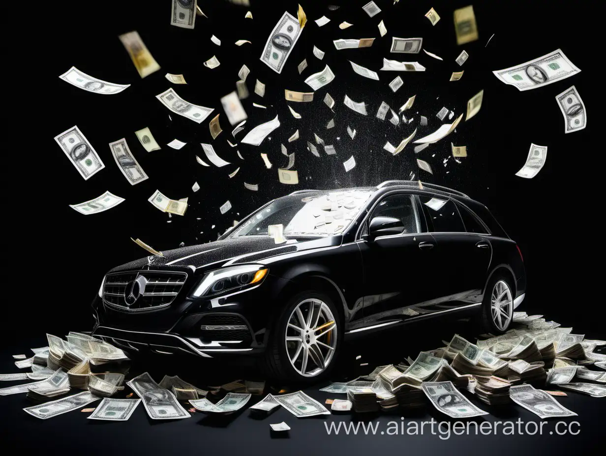 Luxurious-Car-Surrounded-by-Cascading-Banknotes-on-Black-Background