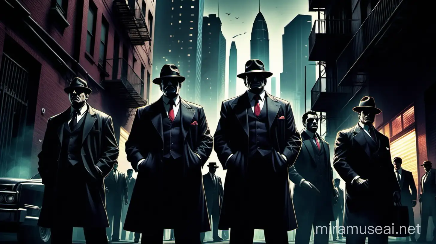In the heart of the city's neon-lit streets, the members of the mafia family gather in a dimly lit alleyway, their silhouettes cast against the shadows. At the forefront stands the Don, a figure of authority and power, flanked by their most trusted lieutenants. Behind them, the towering skyscrapers loom overhead, a symbol of the empire they've built from the ground up.

Capture the essence of the mafia family's dominance and influence in the urban jungle. Show the unity and strength of the family as they stand together against the backdrop of the city's skyline. The Don's steely gaze should convey both confidence and menace, while the presence of their lieutenants adds to the aura of power and control.

Use your artistic talents to bring this scene to life, creating a profile photo that strikes fear into the hearts of rivals and commands respect from allies. Let the world know that this mafia family is not to be trifled with.