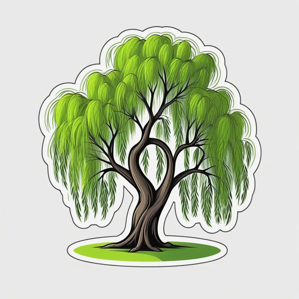 Willow Tree Sticker in Raw Style on White Background