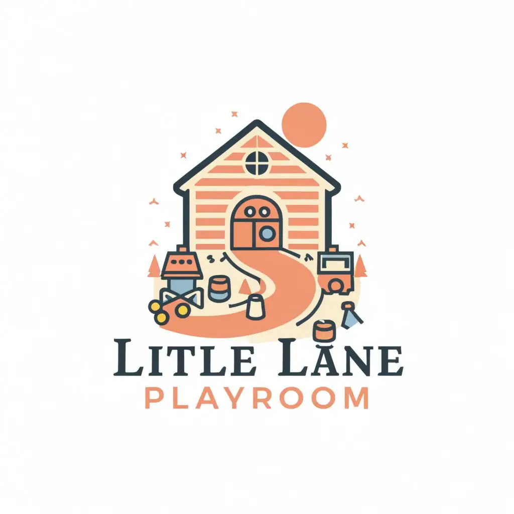 a logo design,with the text "Little Lane Playroom", main symbol:a road with a little playhouse and/or or toys,Moderate,be used in Home Family industry,clear background