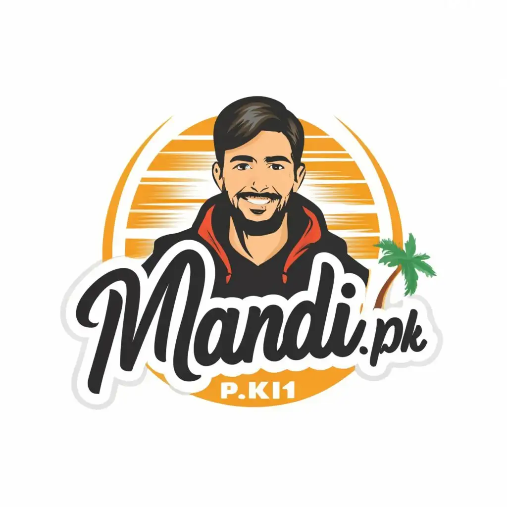 logo, young man, with the text "Mandi.pk1", typography, be used in Travel industry