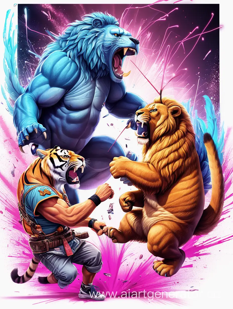 Neon-Animal-Battle-Exquisite-M-TShirt-Artistic-Game-Style
