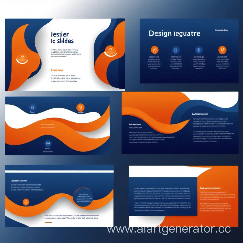 дизайн для слайдов, используя цвета темно-синий и оранжевый