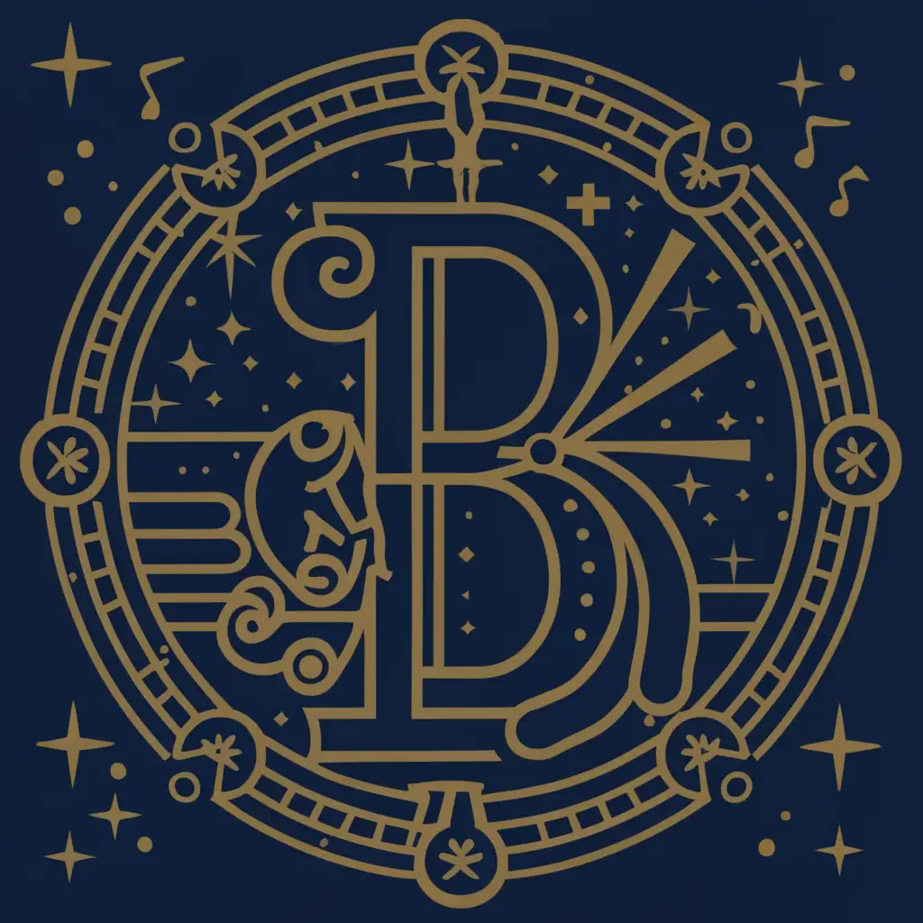 a logo design,with the text "B", main symbol:a circular seal, inside a muse of music shooting a comet from a bow in a starry night sky, with Galician motifs and with a certain modern style,complex,clear background