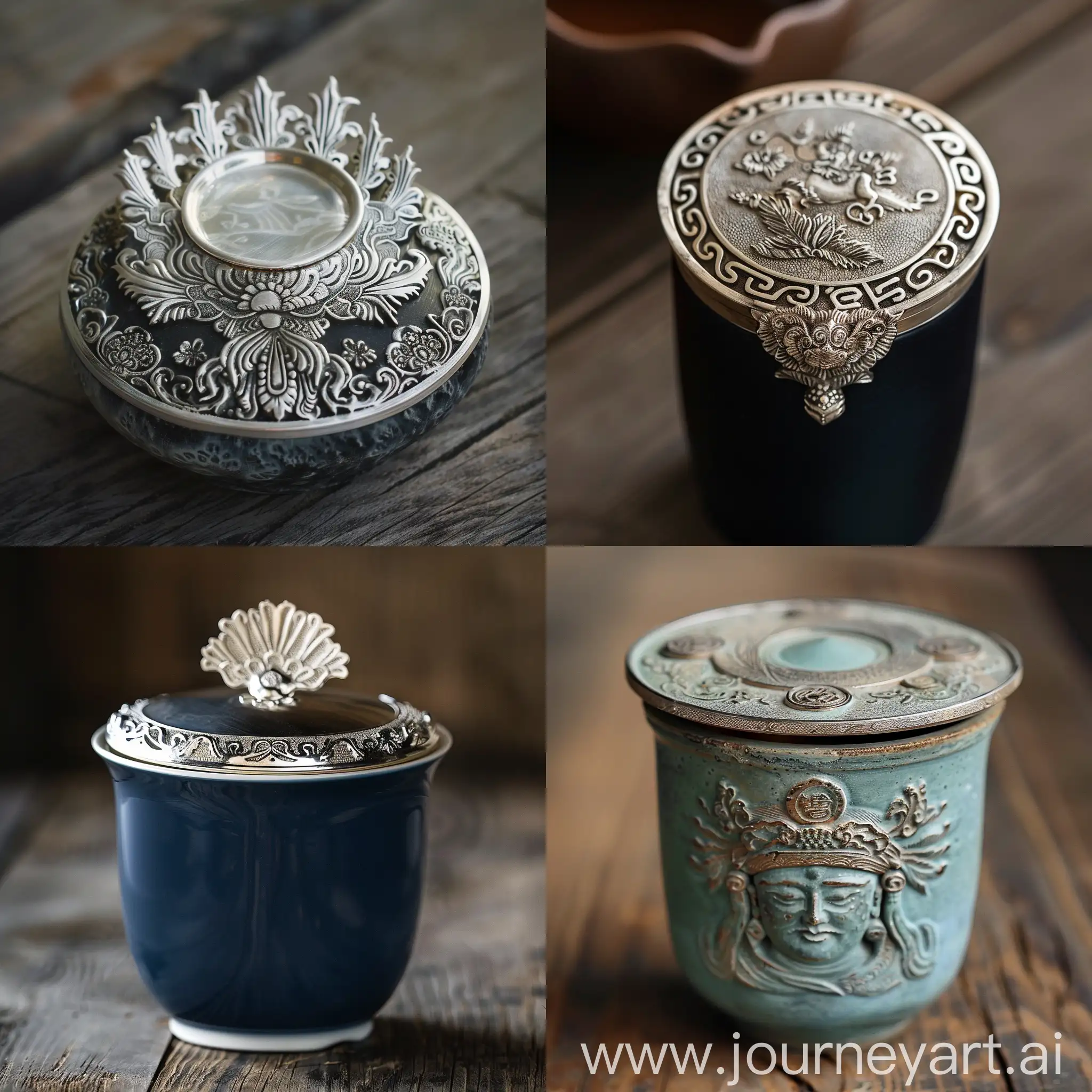 Miao-Silver-Headdress-Inspired-Tea-Cup-Lid-Art