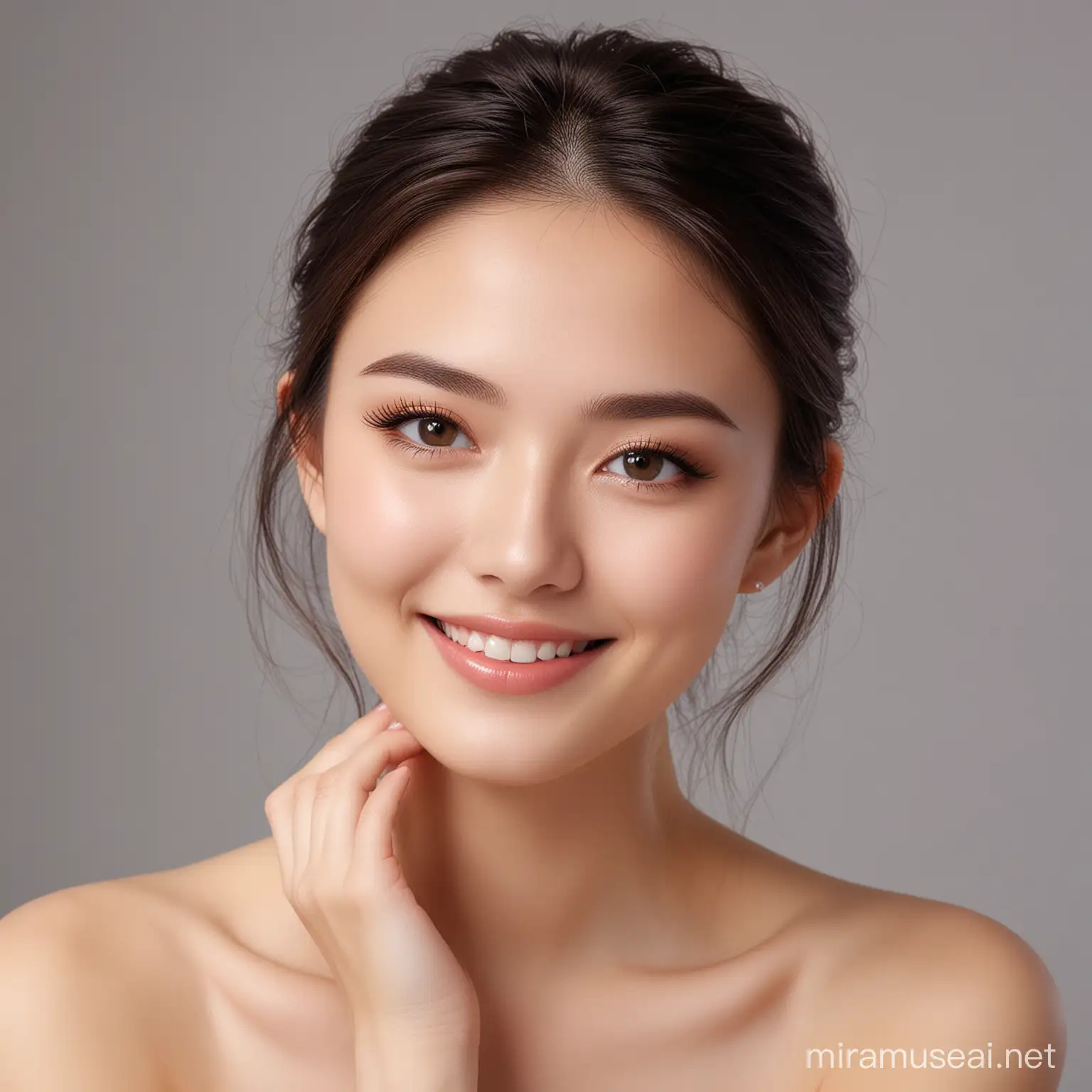 Elegant Oriental Beauty with AlmondShaped Eyes and Radiant Smile