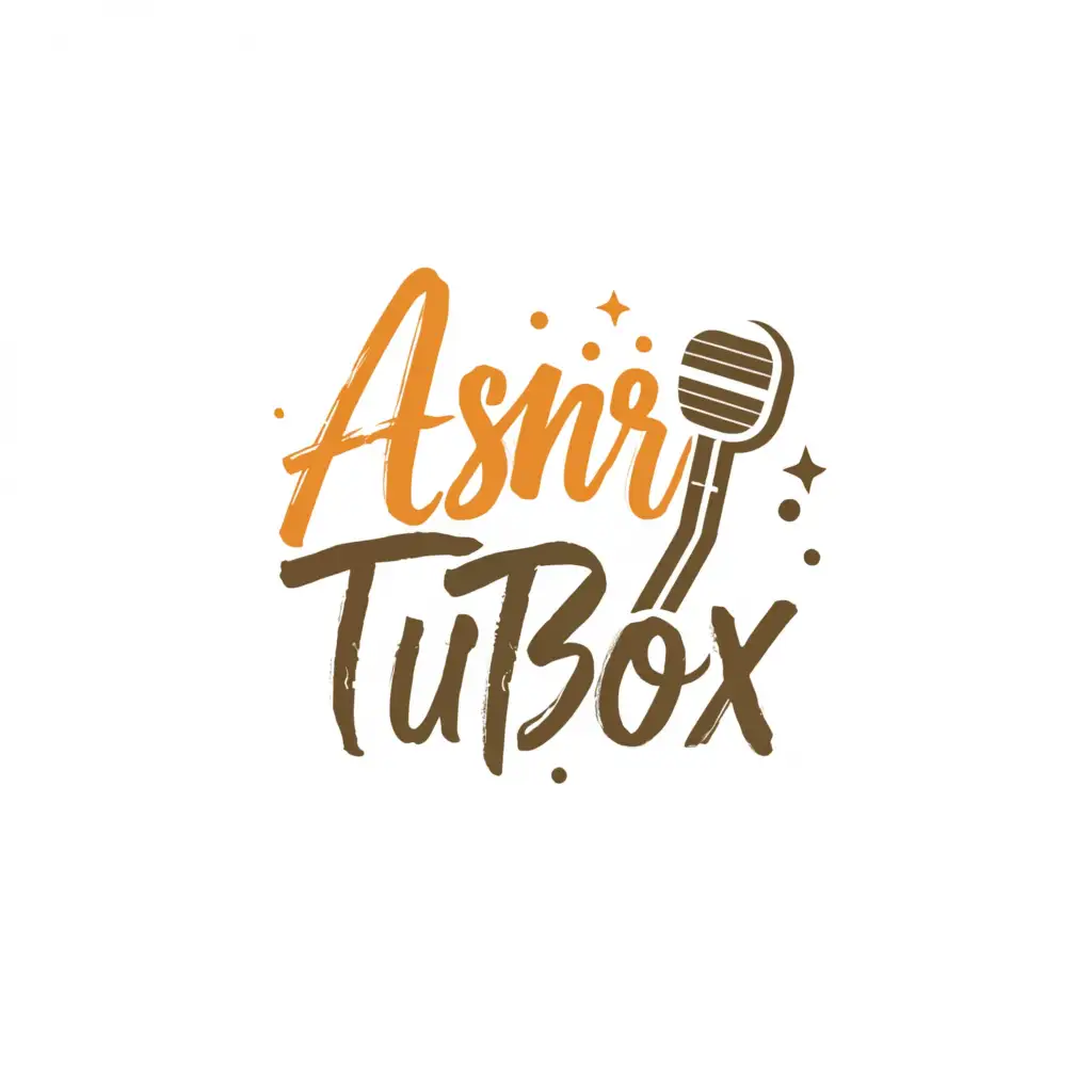 a logo design,with the text "asmr tubox", main symbol:Microphone   
box
Candy
Chocolate
,complex,clear background