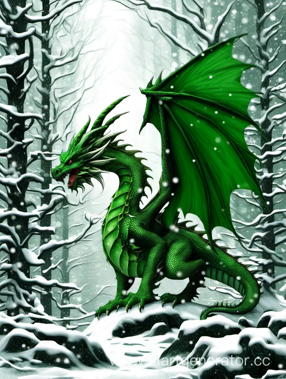 Majestic-Green-Dragon-Roaming-the-Enchanted-Snowy-Forest