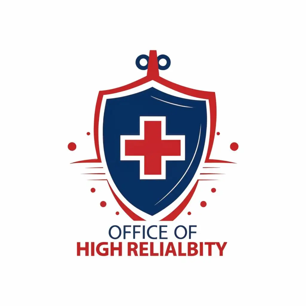 logo, Blue shield with red cross, with the text "Office of High Reliability", typography, be used in Medical Dental industry