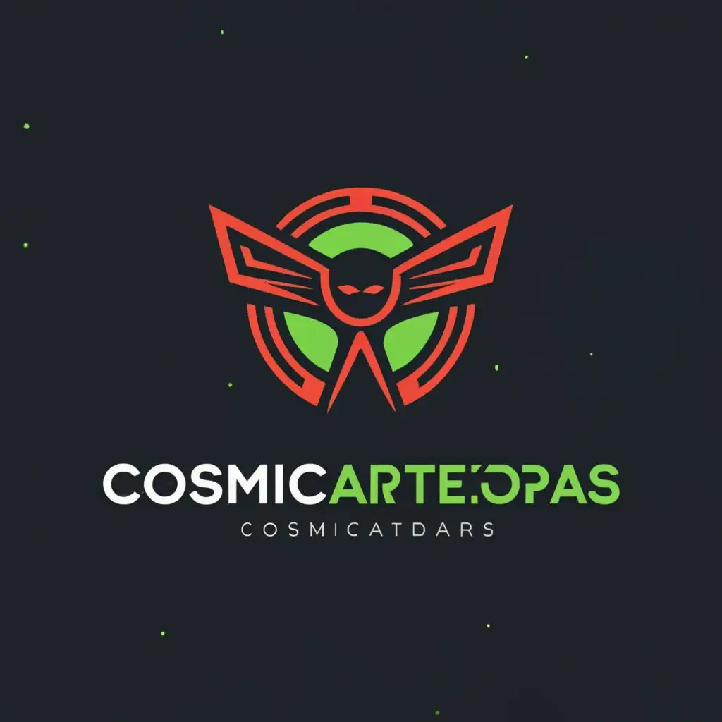 a logo design,with the text "color: red and green. CosmicArtemidaRas", main symbol:CosmicArtemidaRas,Minimalistic,be used in Internet industry,clear background