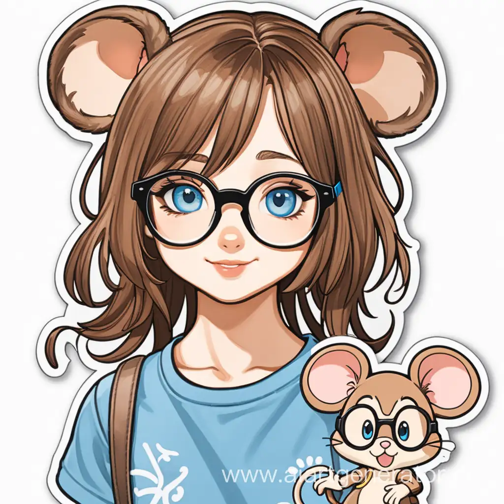 Adorable-MouseEared-Girl-Sticker-with-Blue-Eyes-and-Glasses