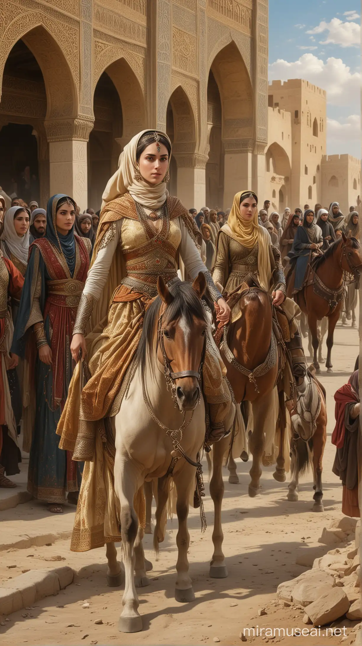 Princess Entourage Arrival in Persia Hyper Realistic Portrayal of Impending Conflict