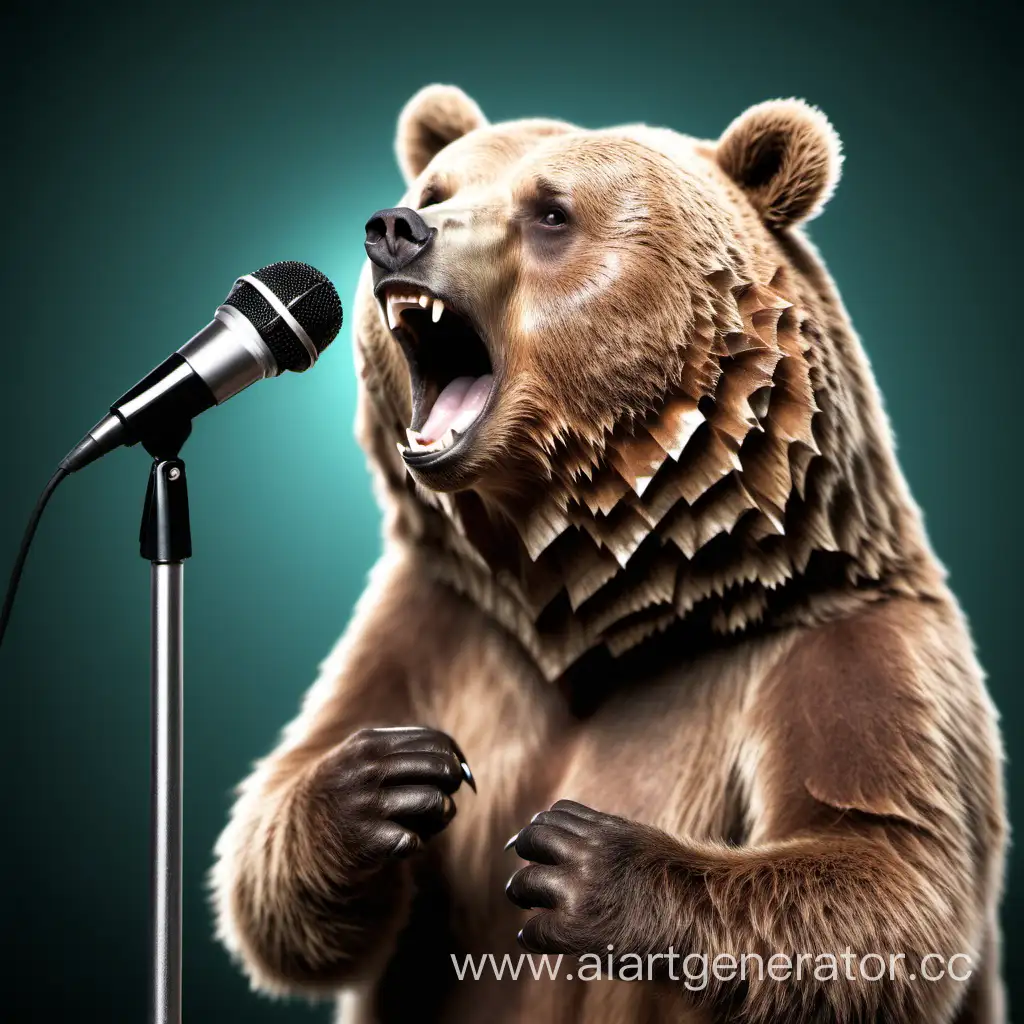 медведь поет рок в микрофон