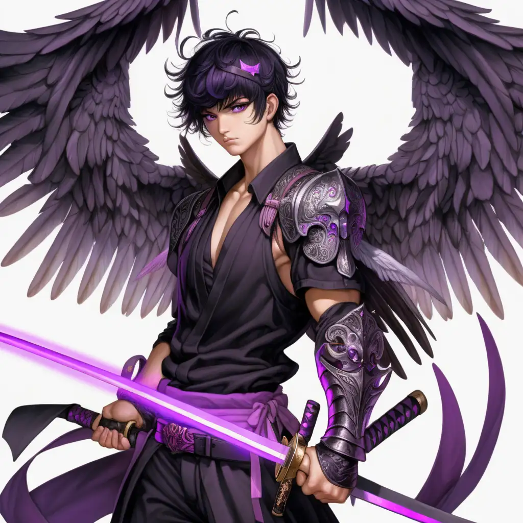 Mystical Warrior with Black Wings and Katana