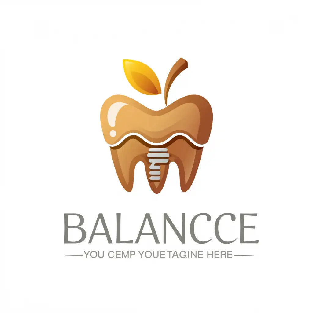 a logo design,with the text 'Balance', main symbol:Apple tooth ,Moderate,be used in Medical and dental industry,clear background
Improve this version
Implant on one root 
In gold color