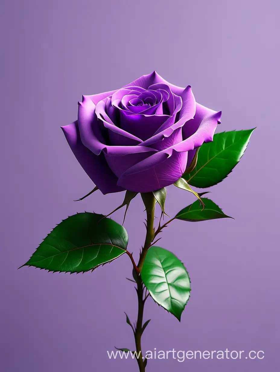 Vibrant-8K-HD-Purple-Rose-with-Fresh-Lush-Green-Leaves-on-a-Light-Purple-Background
