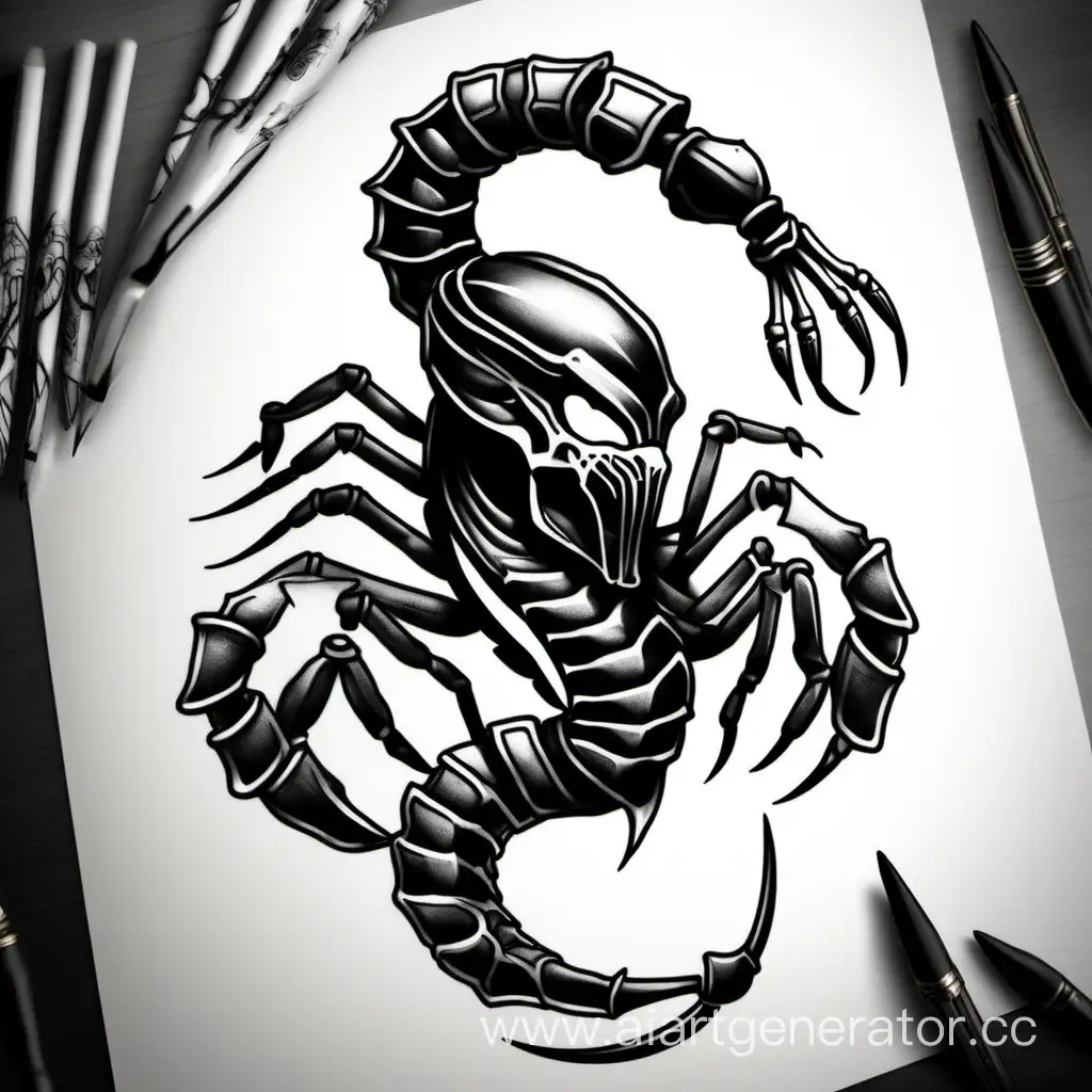 эскиз татуировки скорпиона из Mortal Kombat