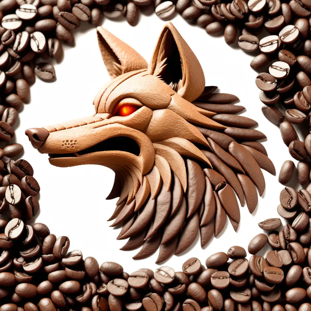 Roasted Coffee grains forming the shape of a howling coyote