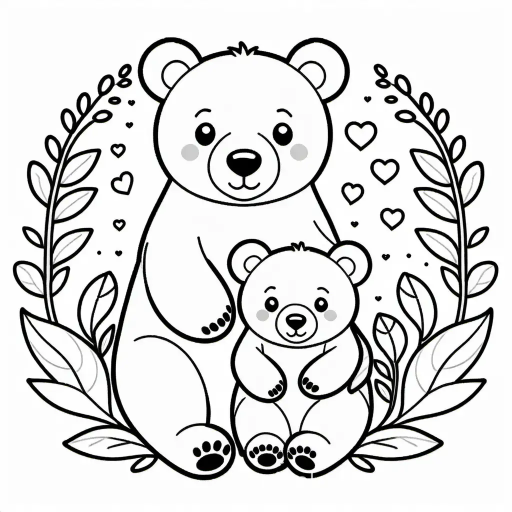 Mama and baby bear
Cute
No background , Coloring Page, black and white, line art, white background, Simplicity, Ample White Space. The background of the coloring page is plain white to make it easy for young children to color within the lines. The outlines of all the subjects are easy to distinguish, making it simple for kids to color without too much difficulty