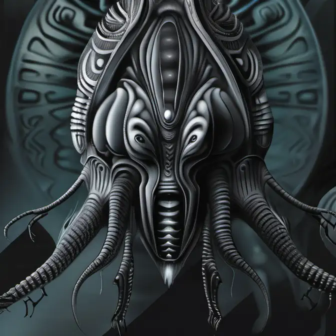 Detailed Alien Creature Coloring Page HR Giger Inspired Symmetrical Mandala