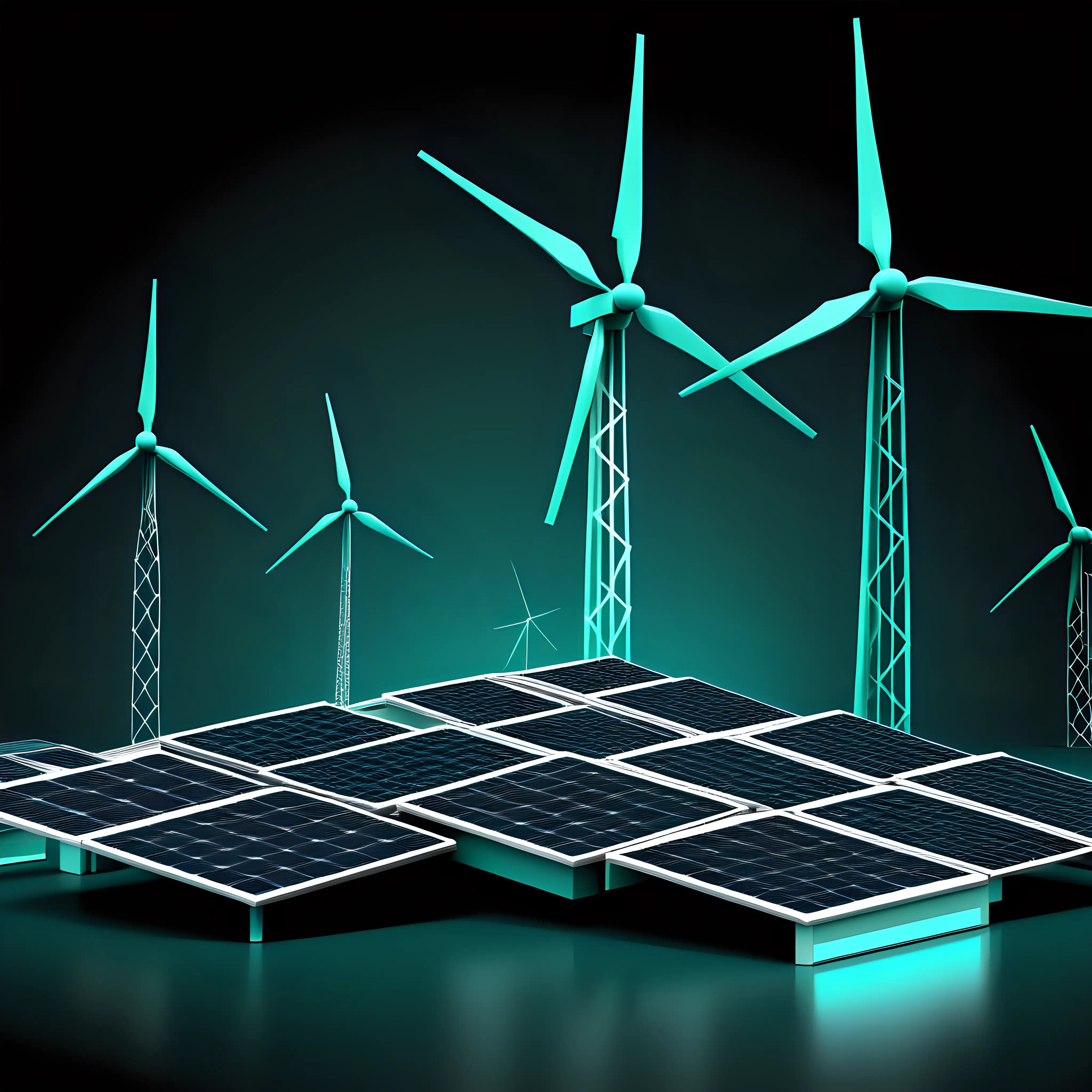 Teal Renewable Energy Website Section on Dark Background with Blockchain Concept
