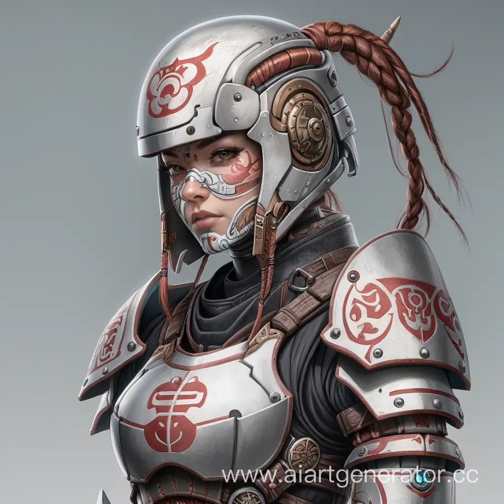 Cyborg, Female, ronin, fantasy, a deaf helmet, Middle Ages