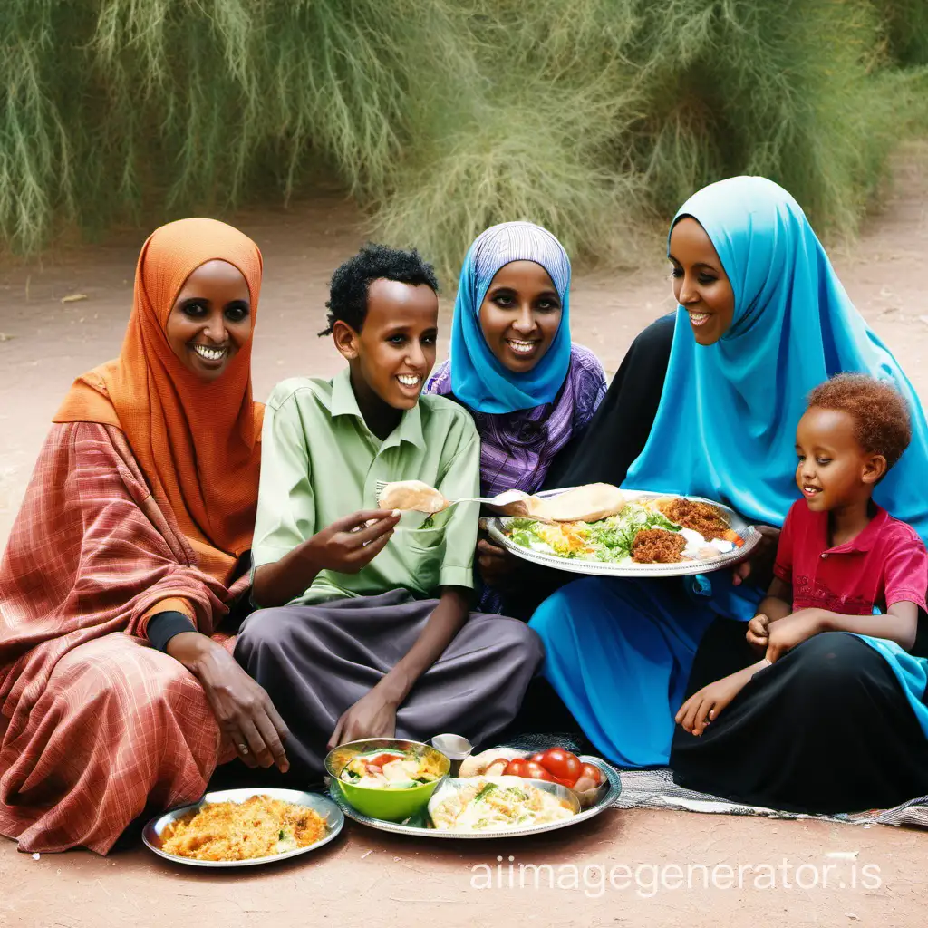 Somali-Family-Enjoying-Traditional-Lunch-Together