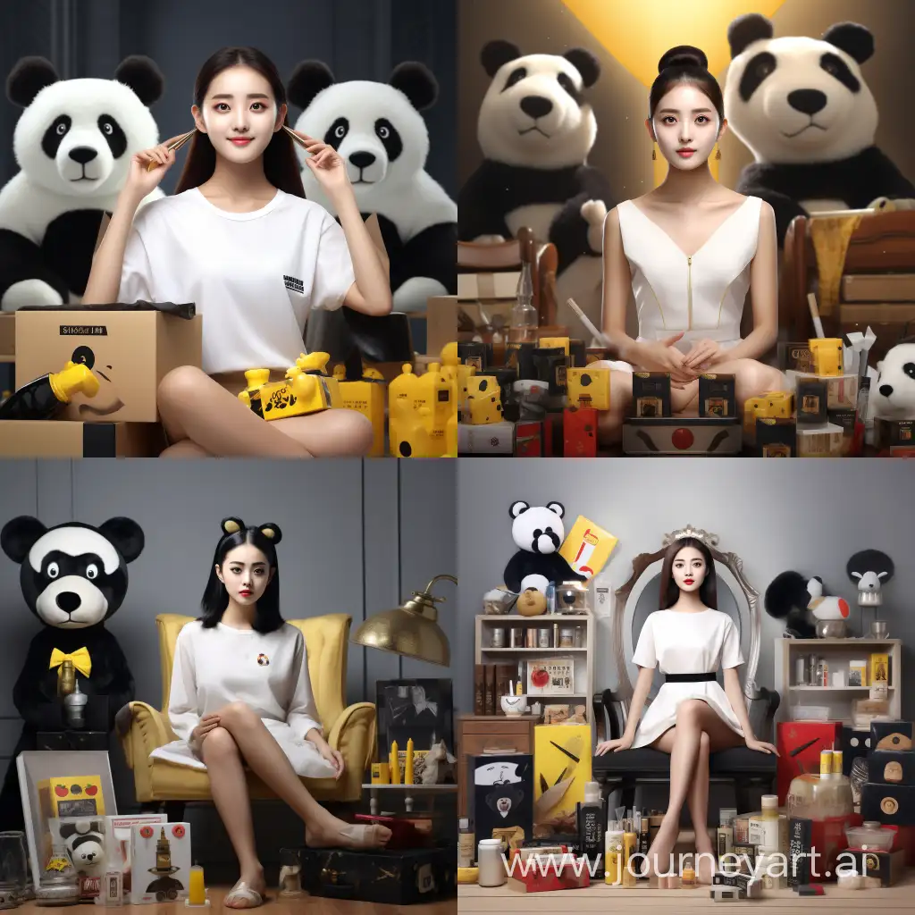 Regal-Panda-in-South-Korean-Beauty-Salon-Elegant-Black-and-White-Female-Panda-with-Golden-Crown-Surrounded-by-Beauty-Products