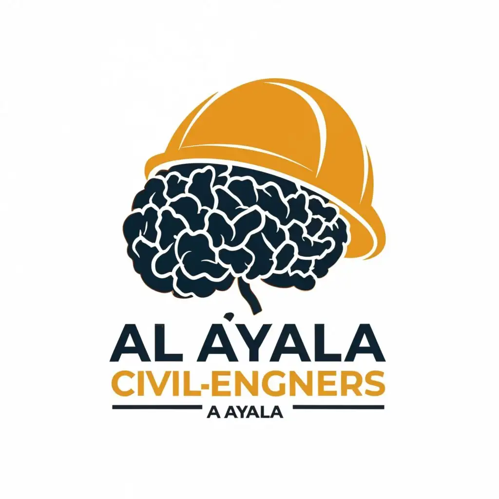 logo, brain wearing a safety hat with a big D, with the text "al ayala civil -D- engineers", typography, be used in Construction industry