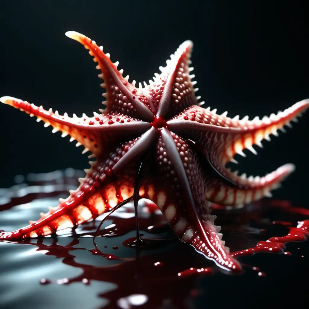 a star fish bleeding with blood.ultra realistic, 8k , very detailed.