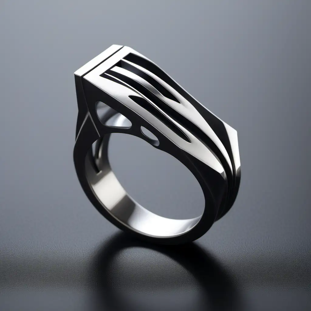 Sleek and Minimalist Art Deco Ring Inspired by Zaha Hadids Style