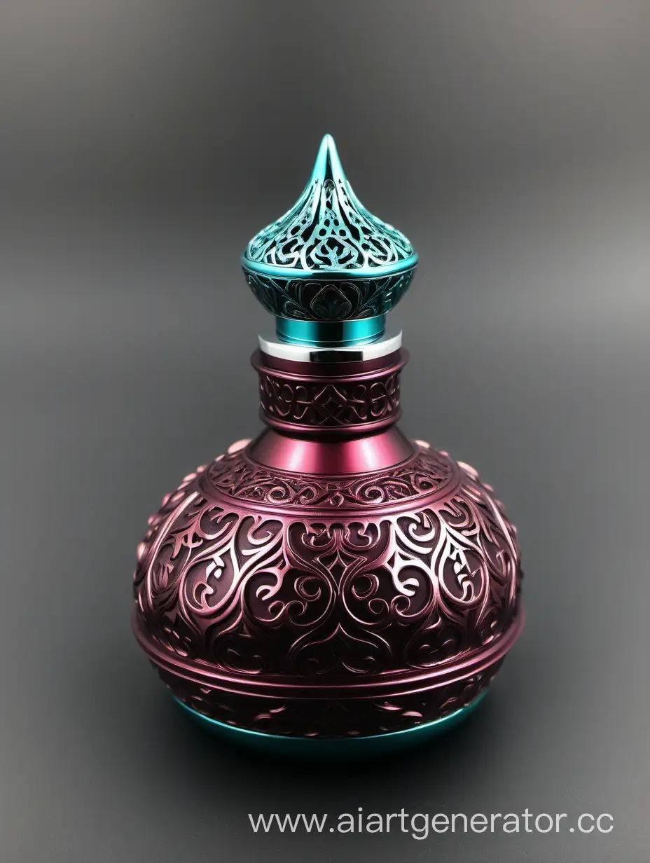 Exquisite-Zamac-Perfume-Ornamental-Cap-with-Shiny-Turquoise-and-Dark-Burgundy-Arabesque-Pattern